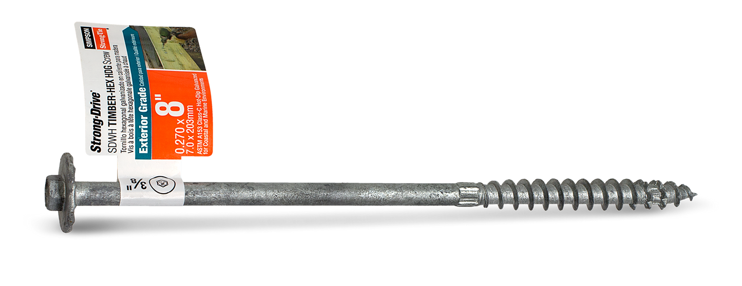 Simpson Strong-Tie SDWH27800G-RP1 Strong-Drive® SDWH™ TIMBER-HEX HDG Screw — 0.276 in. x 8 in. 3/8 Hex