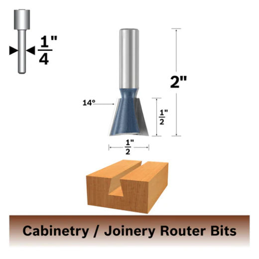 BOSCH 84703MC 14° x 1/2 In. Carbide Tipped Dovetail Bit