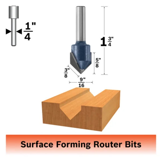 BOSCH 85219MC 90° x 9/16 In. Carbide Tipped V-Groove Bit (Router Bit)