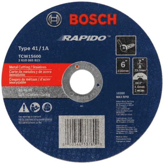 BOSCH TCW1S600 6 in. 1/16 in. 7/8 in. Arbor Type 1A (ISO 41) 46 Grit Rapido Fast Metal/Stainless Cutting Abrasive Wheel