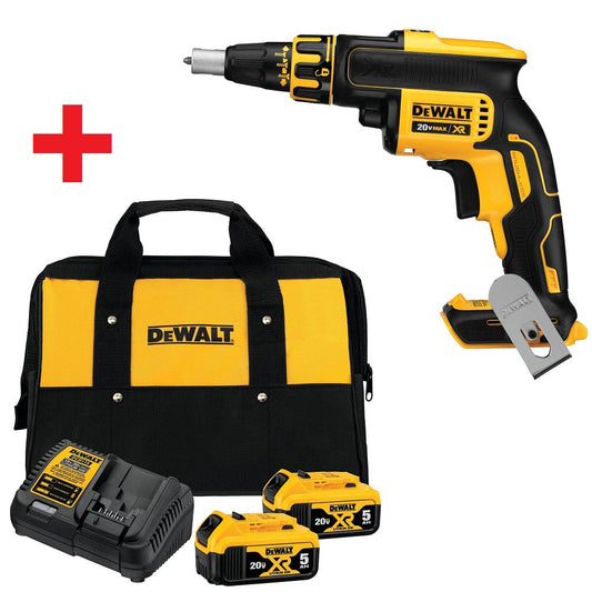 DEWALT DCF620B 20V MAX* XR Drywall Screw Gun (Tool Only) + DEWALT DCB205-2CK 20V MAX* 5.0Ah Starter Kit With 2 Batteries