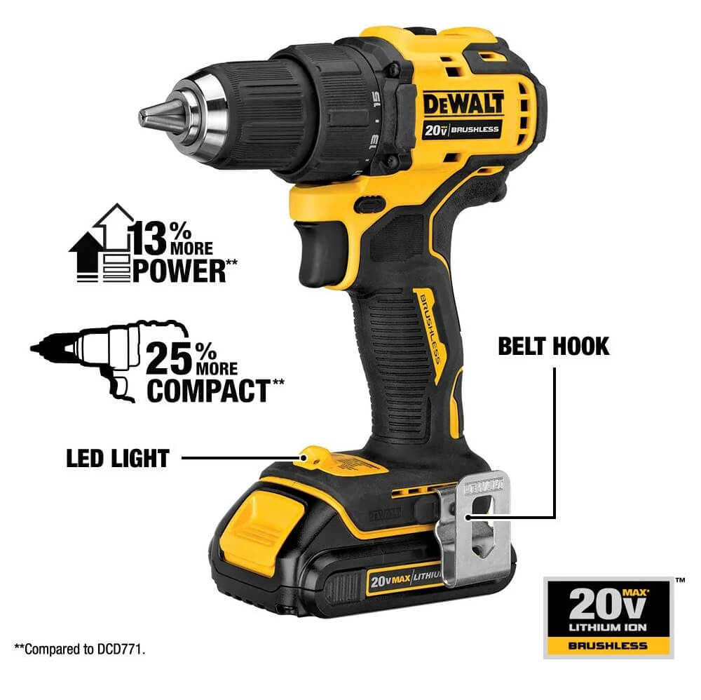 DEWALT DCD708C2 ATOMIC 20V MAX* Brushless Compact 1/2 in. Drill/Driver Kit