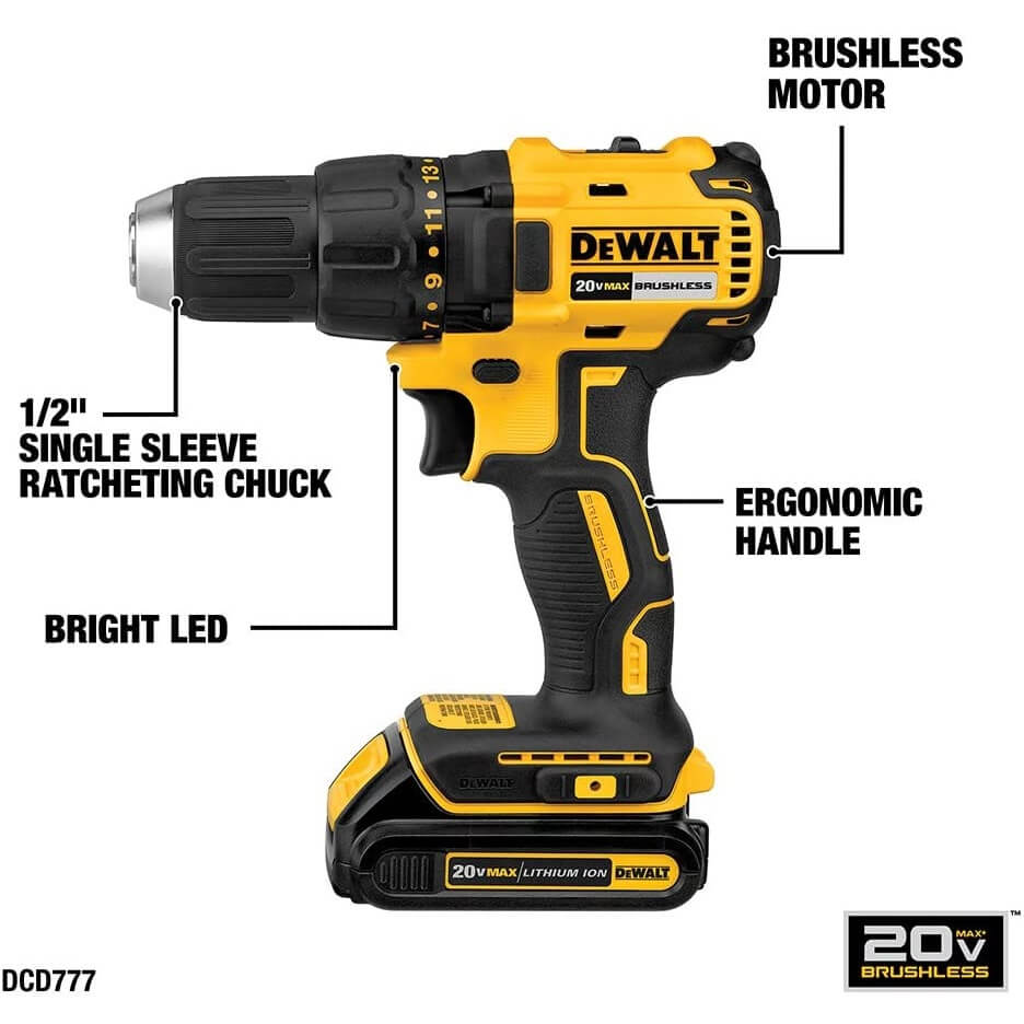 DEWALT DCD777C2 20V MAX* Compact Brushless Drill/Driver