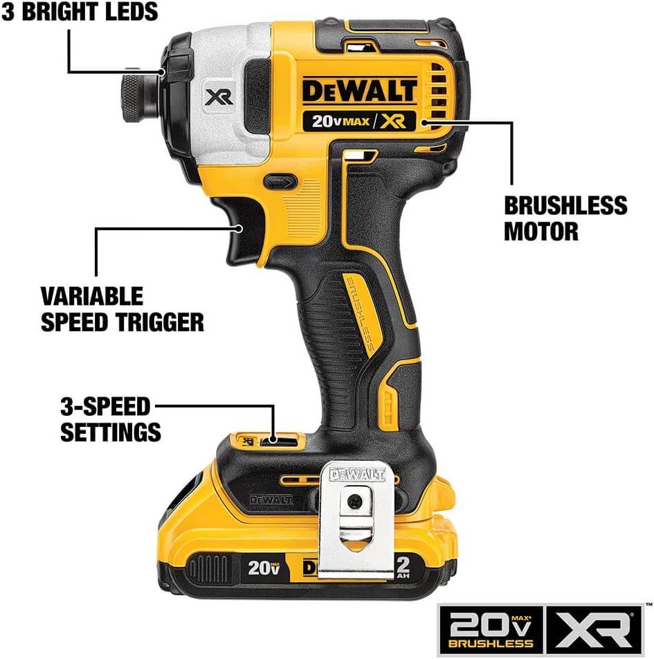 DEWALT DCF887D2 20V MAX* XR® 1/4" 3-Speed Impact Driver Kit (2.0Ah)