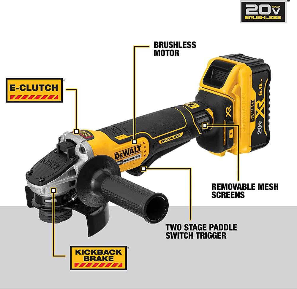 DEWALT DCG413R2 4.5 in. 20V MAX* XR® Paddle Switch Small Angle Grinder Kit with Kickback Brake