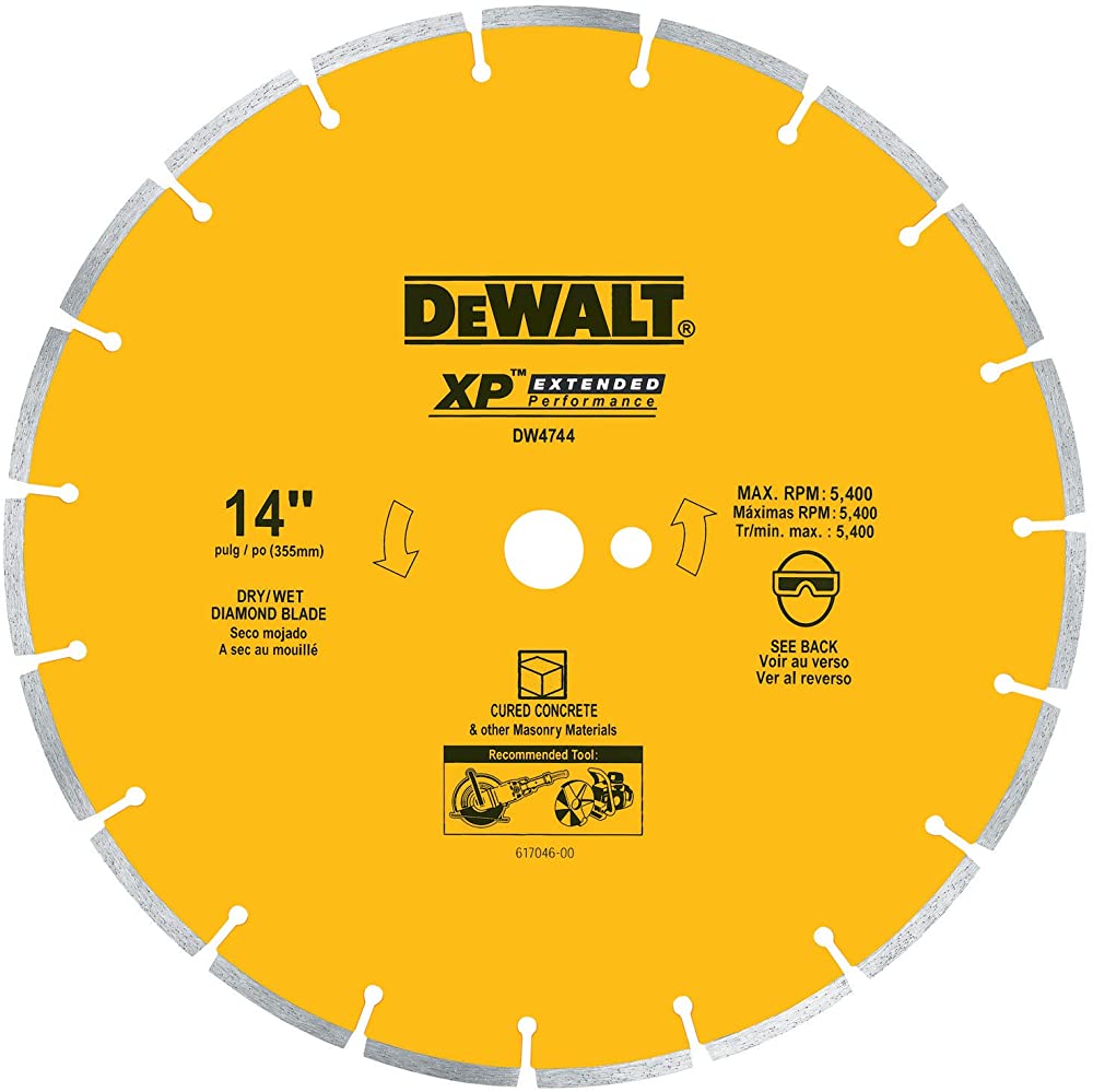 DEWALT DW4744 14-Inch Diamond Segmented Saw Blade with 1-Inch Arbor for Cured Concrete