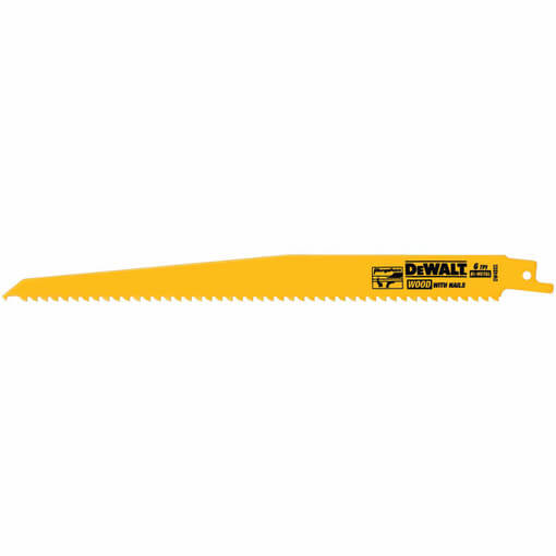 DEWALT DW4803 Wood Cutting 9" 6 TPI Taper Back Bi-Metal Reciprocating Saw Blades