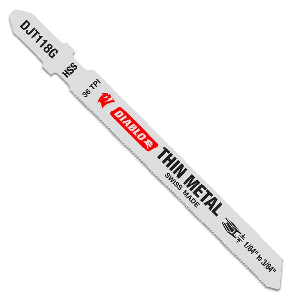 Diablo DJT118G5 3-5/8 in. 36 TPI High Speed Steel T-Shank Jig Saw Blades for Thin Metal (5-Pack)