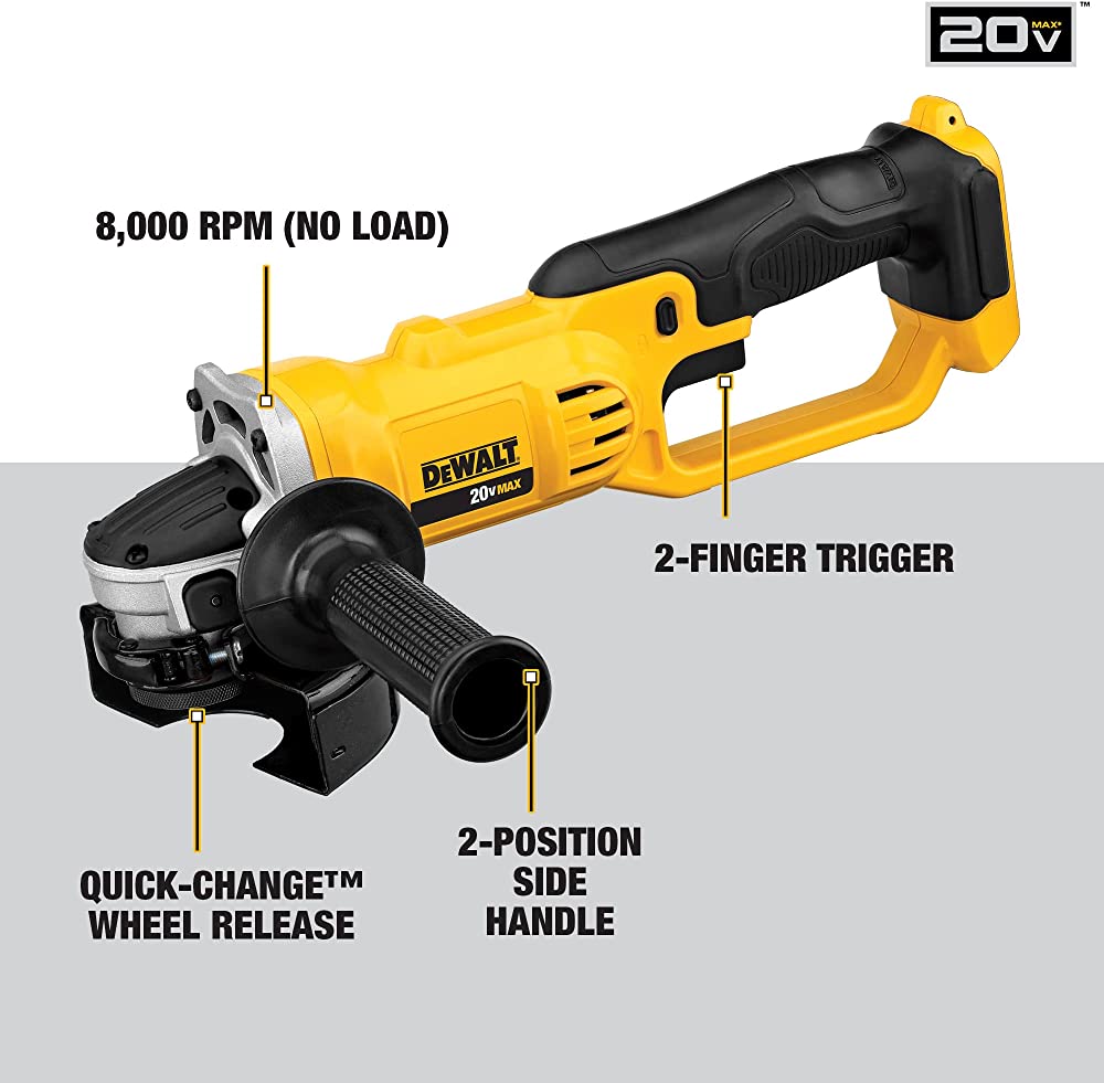 Amoladora DEWALT DCG412B 20V MAX* de iones de litio de 4-1/2” (solo herramienta)