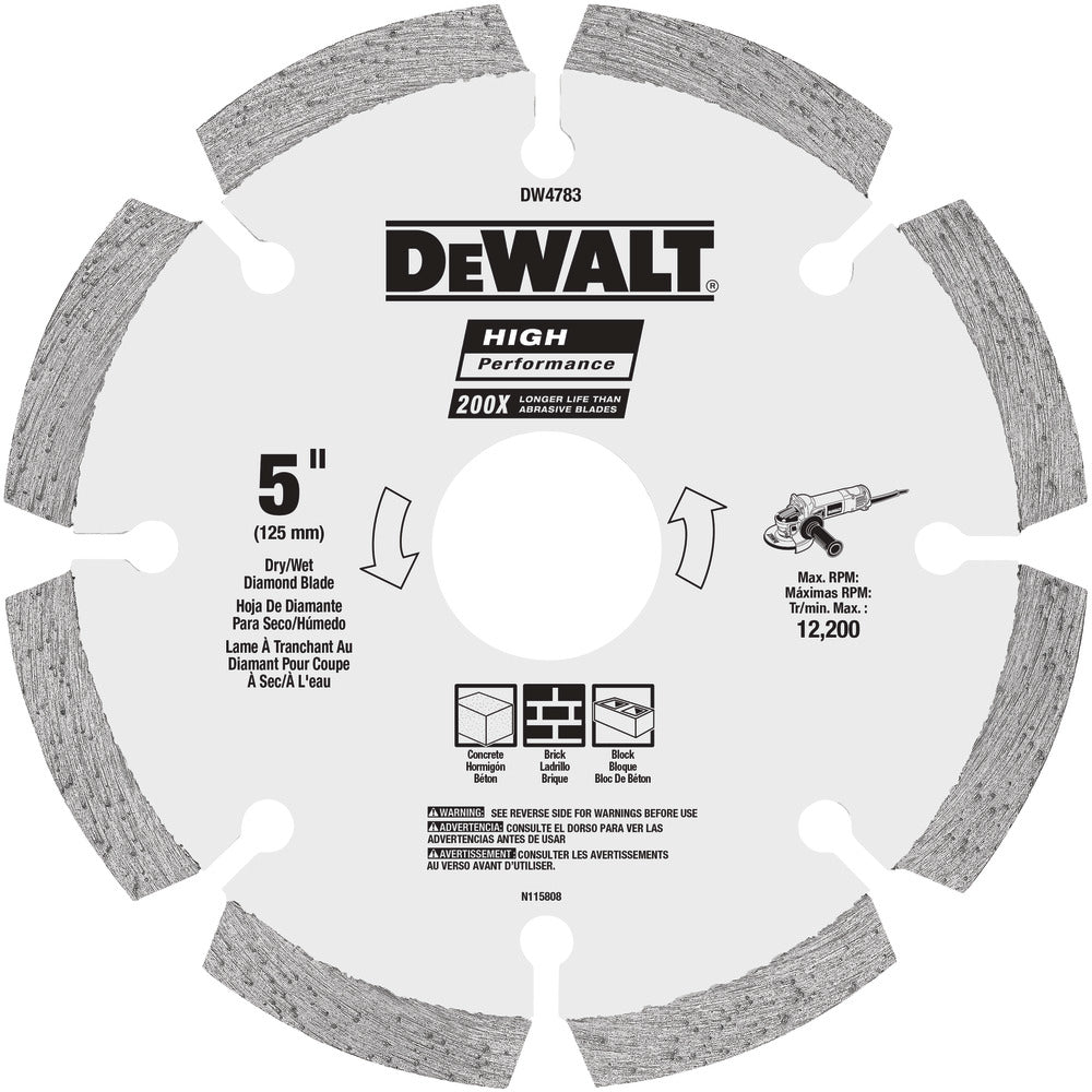 DEWALT DW4783 5-Inch HP Segmented Diamond Blade
