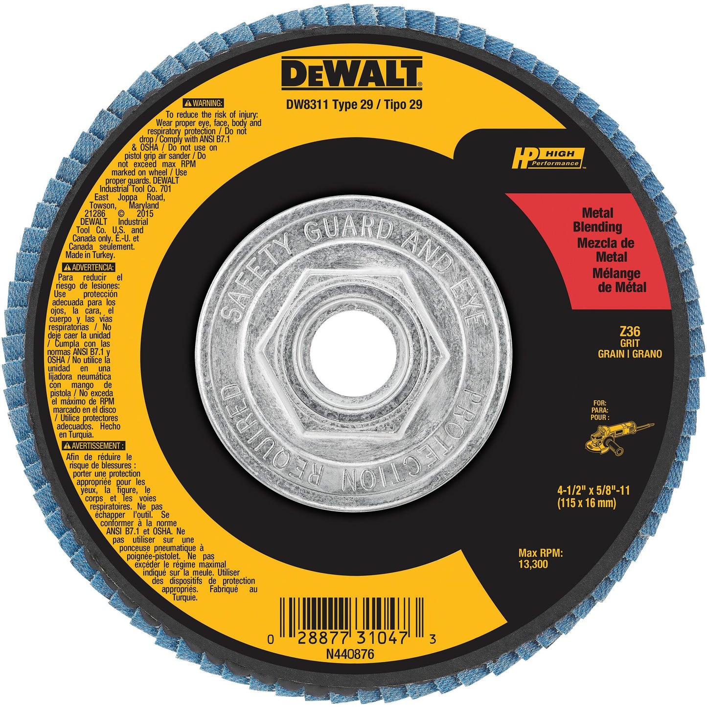 DEWALT DW8311 4-1/2" x 7/8" 24g Type 29 Flap Disc HP