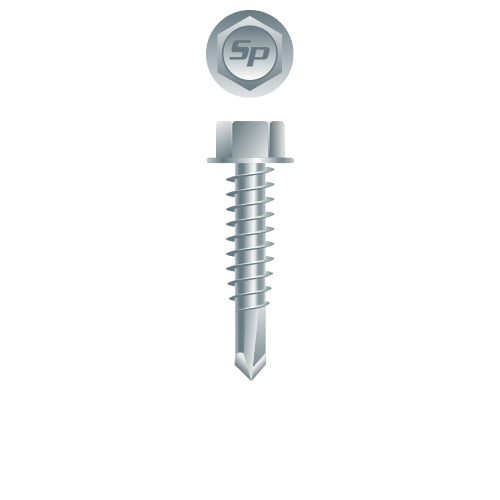 H1012H - Strong-Point Unslotted Indented Hi-Hex Washer Head w/Reversed Serrations, Zinc Plated, 10-16 x 3/4, #3 Point, Box of 6,000