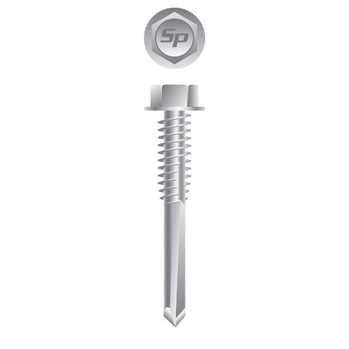 H54C - Strong-Point Unslotted Indented Hex Washer Head, Strong-Shield Coated, 12-24 x 3, #5 Point, Box of 1,000