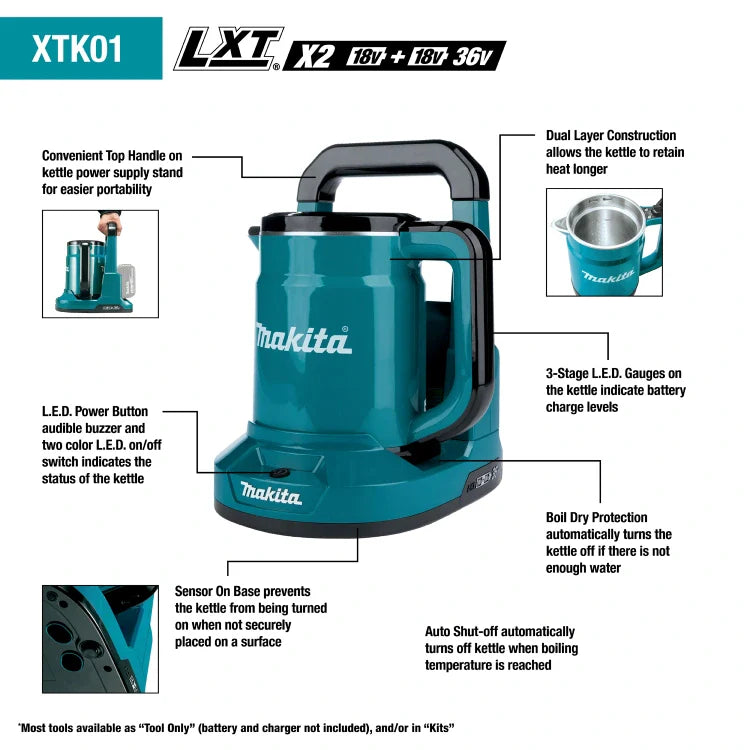 Makita XTK01Z 36V (18V X2) LXT® Hot Water Kettle, Tool Only