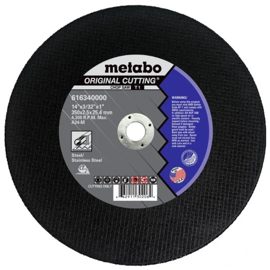Metabo 616340000 ORIGINAL CUTTING 14" X 3/32" X 1" - TYPE 1 - A24M