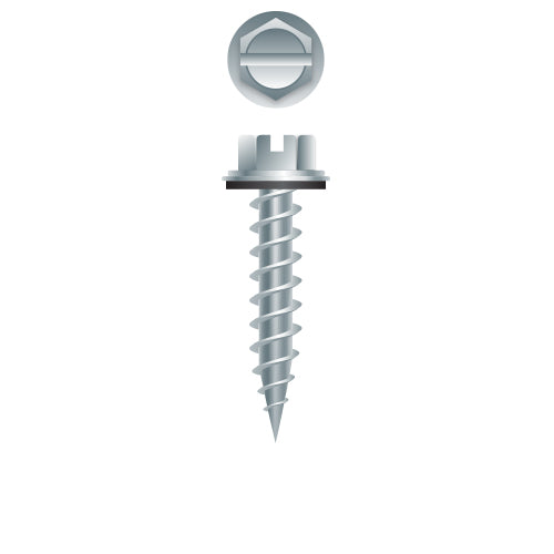 NA10325 - Strong-Point Slotted Indented Hex Washer Head, Zinc Plated with 1/2 O.D. Bonded Washer, 10 x 2, 5/16 A.F. #10 Head, Box of 2,000