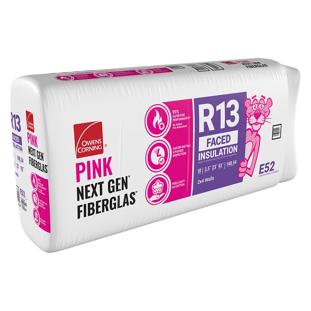 Owens Corning E52 PINK Next Gen R-13 Kraft-Faced Fiberglass Batt Insulation, 3.5 x 23 x 93 in., 148.54 sq. ft.