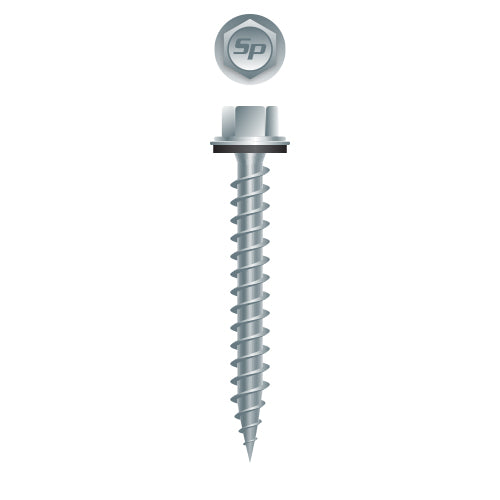 PGA948 - Strong-Point Unslotted Indented Hi-Hex Washer Head w/Shoulder and Bonded Washer, Type S, Strong Shield Coated, 9-15 x 3, Box of 1,000