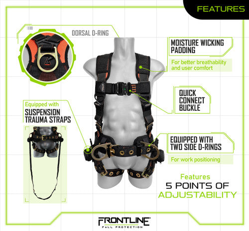 Frontline 100CTB Combat Construction Full Body Harness with Tongue Buckle Legs and Trauma Straps 3X/4X