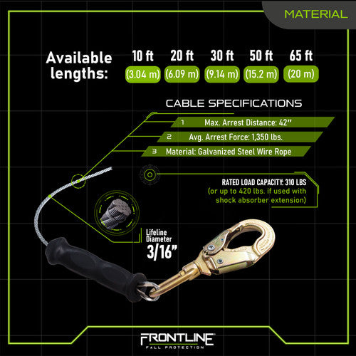 Frontline RPG10 Cable Single Leg SRL with Steel Snap Hook End with Carry on Handle and Tagline