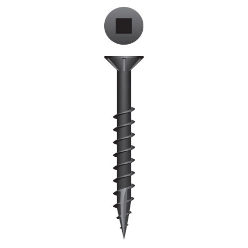 XQ948NB - Strong-Point Square Drive Flat Head w/Nibs Particle Board Screws, Type '17', Black Oxide Coated, 9 x 3, Box of 2,000