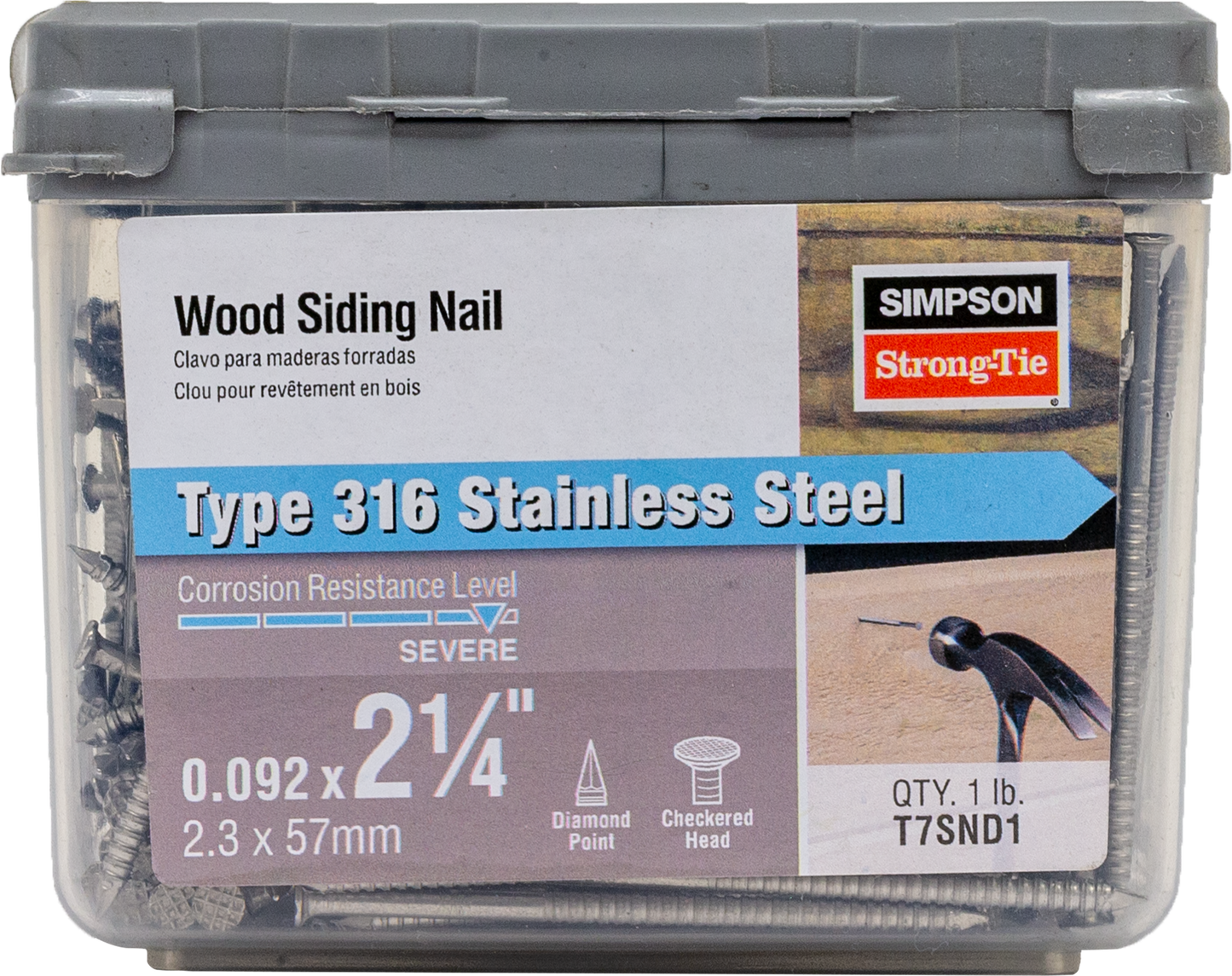 Simpson Strong-Tie T7SND1 Wood Siding Nail — 2-1/4-in. x .092-in. Type 316 Stainless Steel (1 lb.) (Pack of 10)