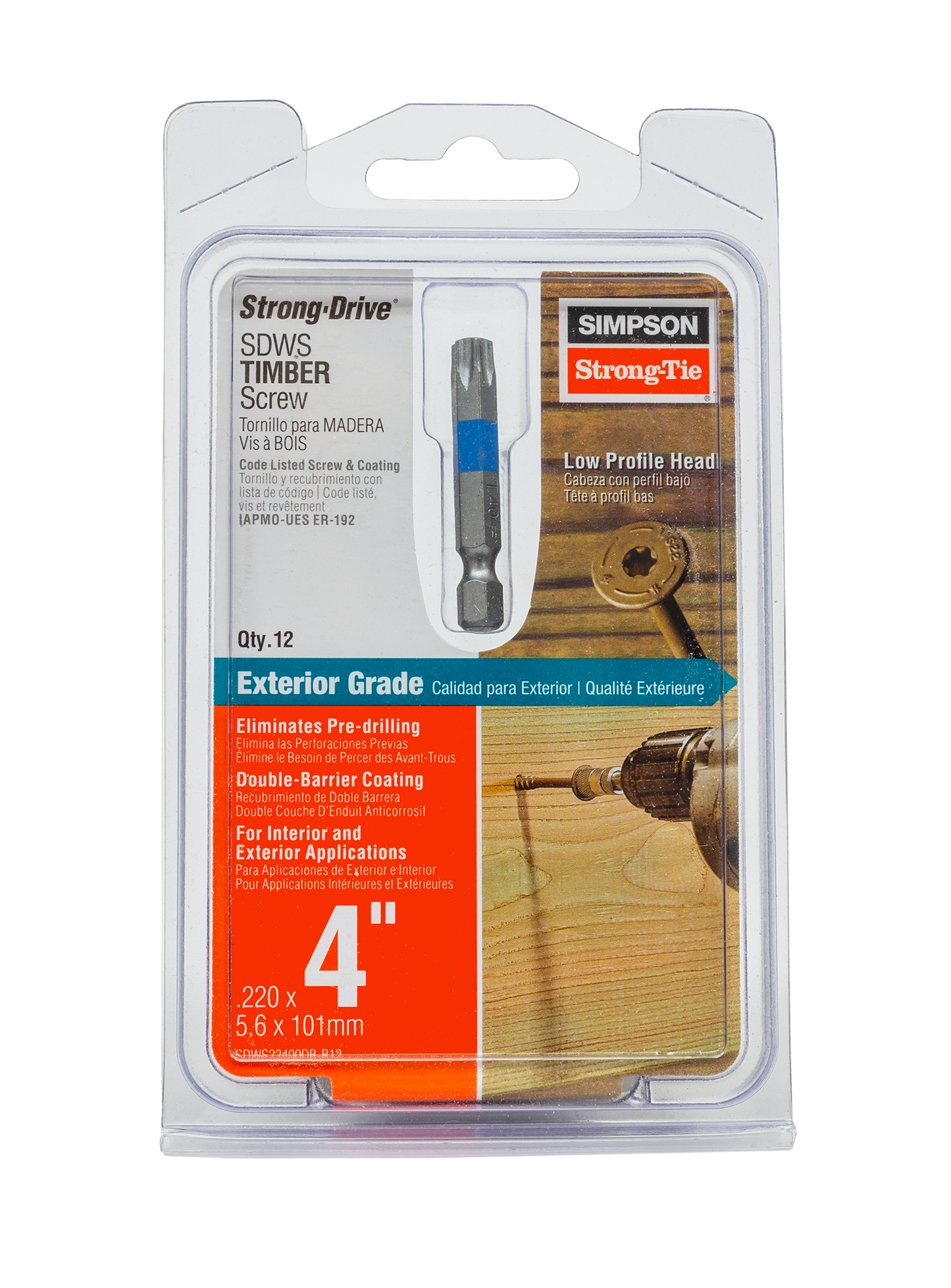 Simpson Strong-Tie SDWS22400DB-R12 Strong-Drive® SDWS™ TIMBER Screw (Exterior Grade) — 0.220 in. x 4 in. T40, Tan (12-Qty)