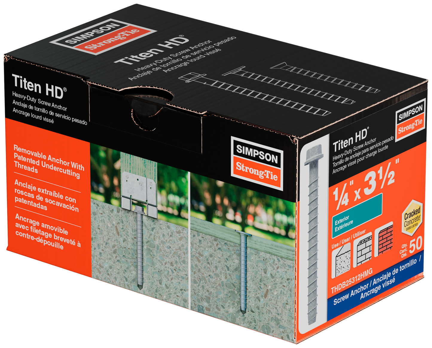 Simpson Strong-Tie THDB25312HMG Titen HD® 1/4 in. x 3-1/2 in. Mechanically Galvanized Heavy-Duty Screw Anchor (50-Qty)
