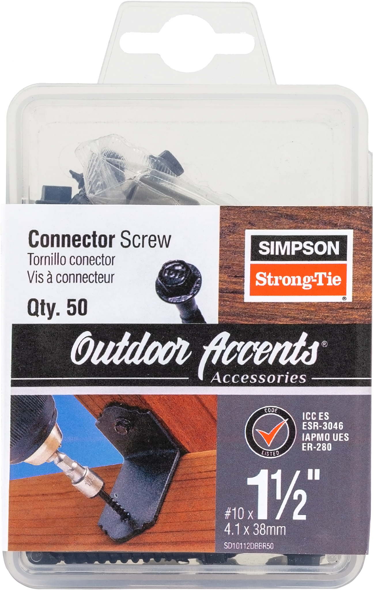Simpson Strong-Tie SD10112DBBR50 Outdoor Accents® Connector Screw — #10 x 1-1/2 in. Double-Barrier Coating, Black (50-Qty) (Pack of 5)