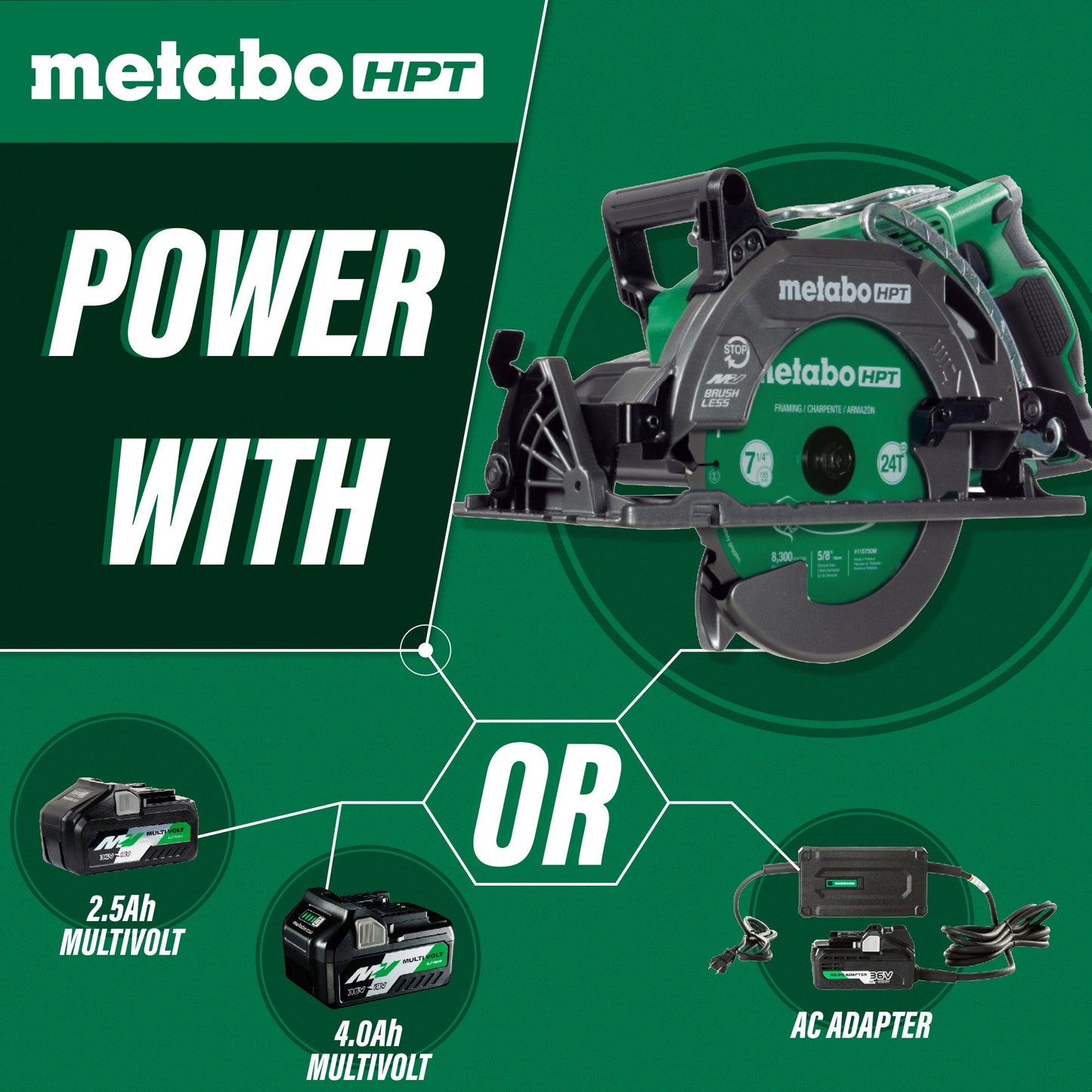Sierra circular Metabo HPT C3607DWAQ4M de 7-1/4 pulgadas con mango trasero (herramienta básica)