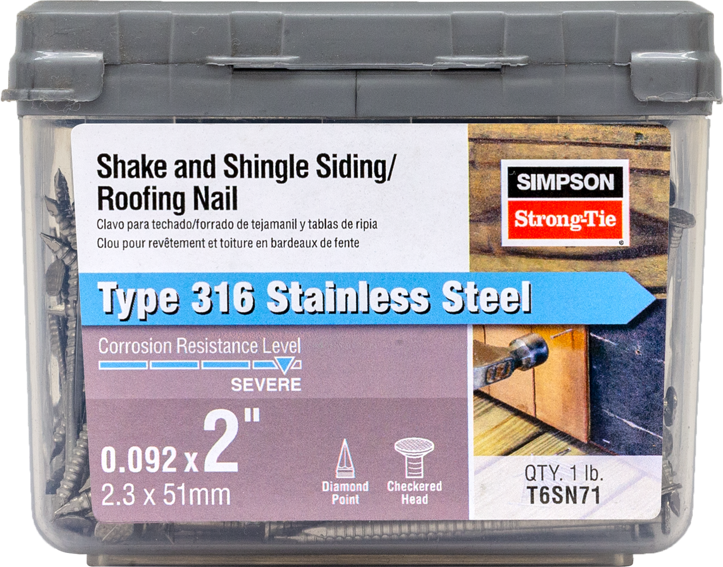 Simpson Strong-Tie T6SN71 Shake and Shingle Siding/Roofing Nail — 2 in. x .092 in. Type 316 (1 lb.) (Pack of 800)