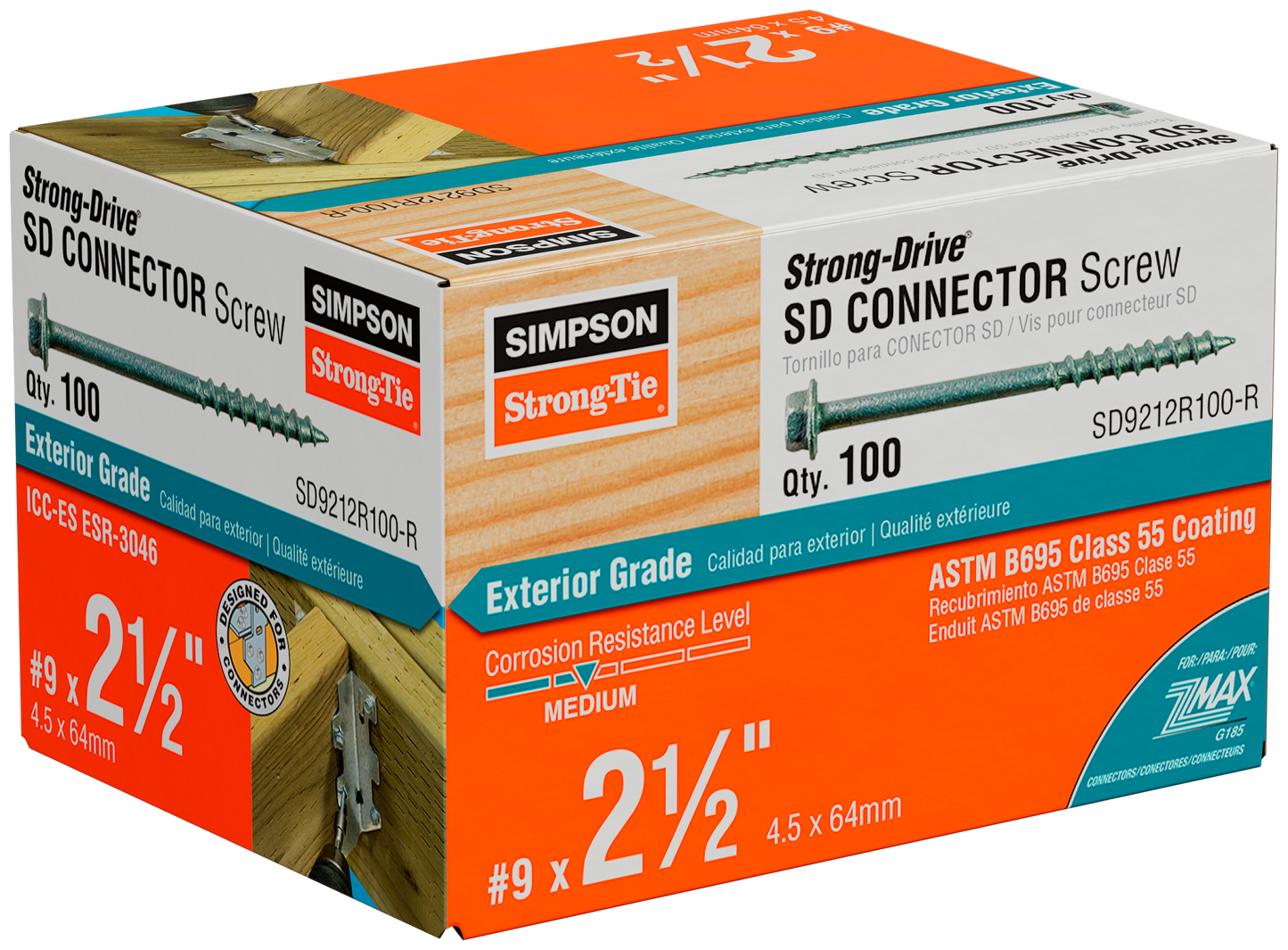 Simpson Strong-Tie SD9212R100-R Strong-Drive® SD CONNECTOR Screw — #9 x 2-1/2 in. 1/4-Hex Drive, Mech. Galv. (100-Qty) (Pack of 600)
