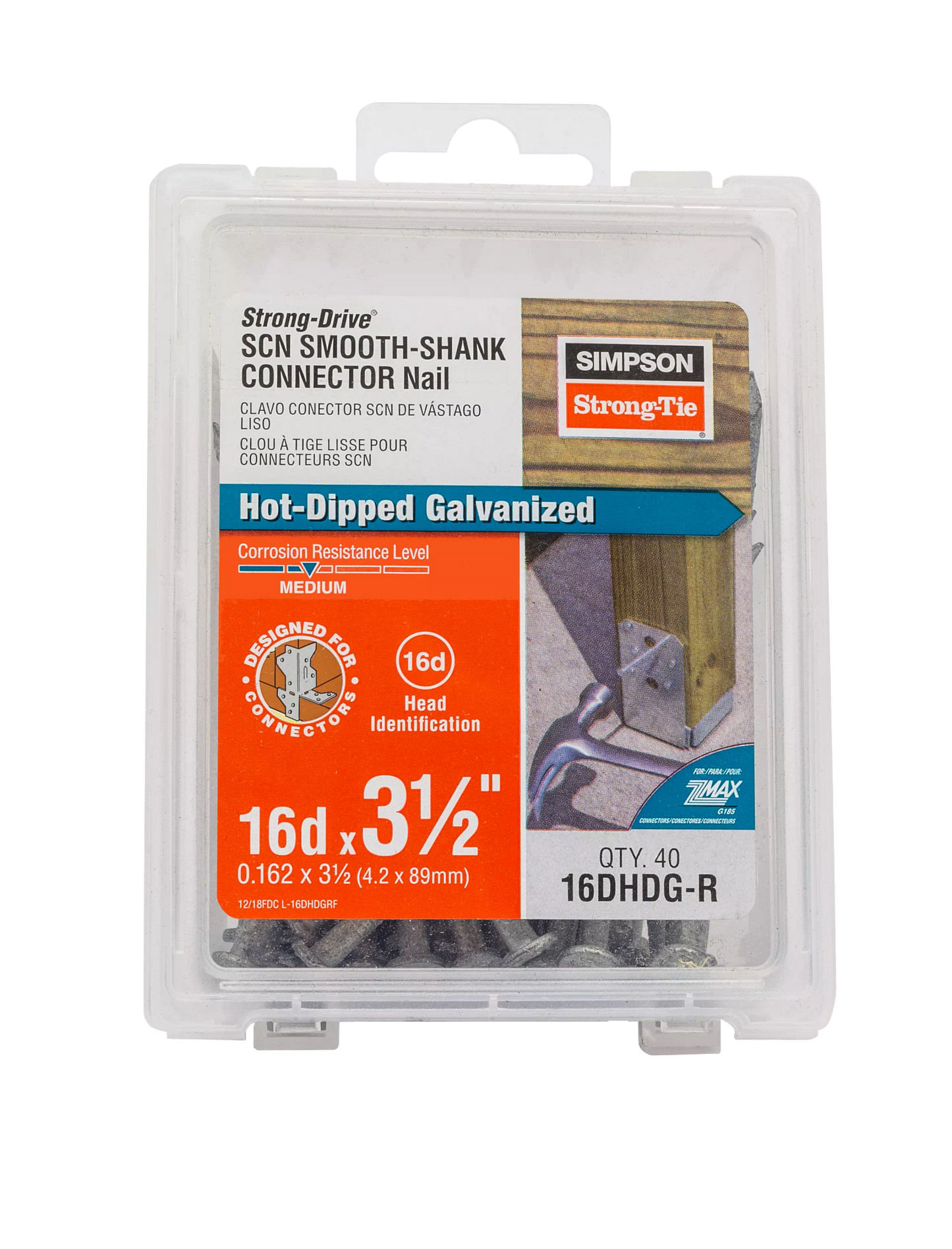 Simpson Strong-Tie 16DHDG-R Strong-Drive® SCN SMOOTH-SHANK CONNECTOR Nail — 3-1/2 in. x 0.162 in. HDG (40-Qty) (Pack of 12)