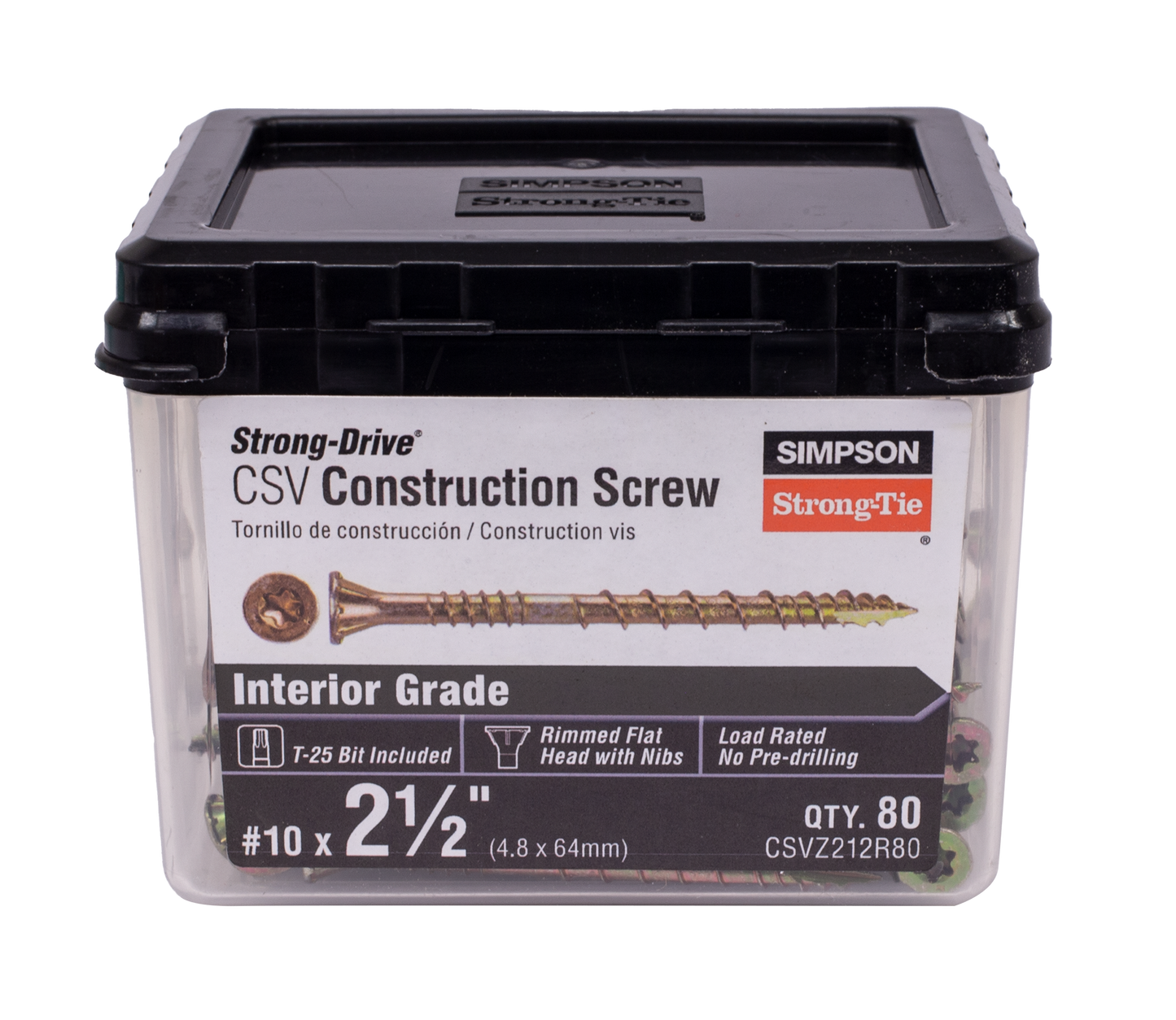 Simpson Strong-Tie CSVZ212R80 Strong-Drive® CSV Construction Screw — #10 x 2-1/2 in. T25, Flat Head, Yellow Zinc (80-Qty)