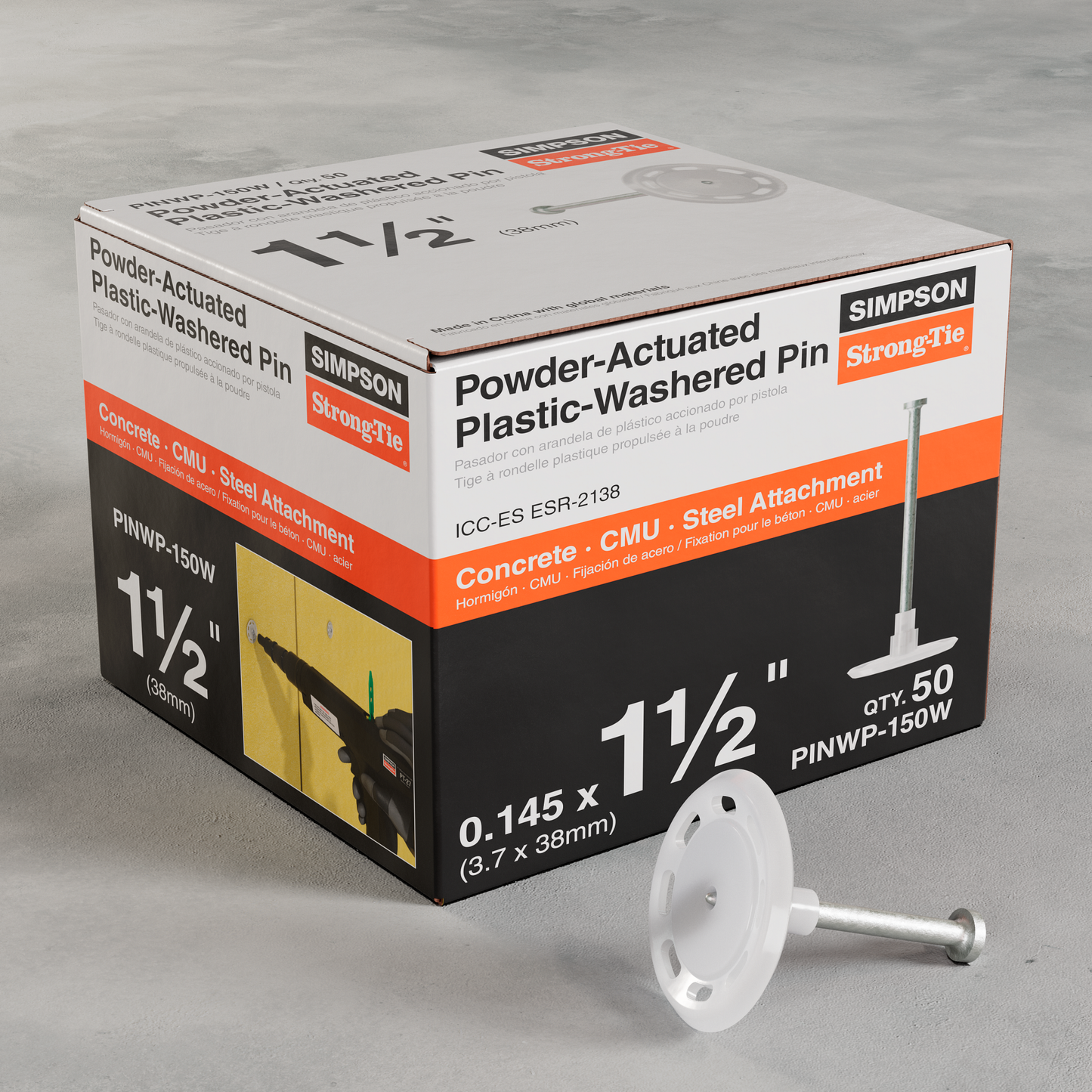 Simpson Strong-Tie PINWP-150W PINWP 1-1/2 in. Powder-Actuated Plastic-Washered Pin for Insulation Board (50-Qty) (Pack of 10)