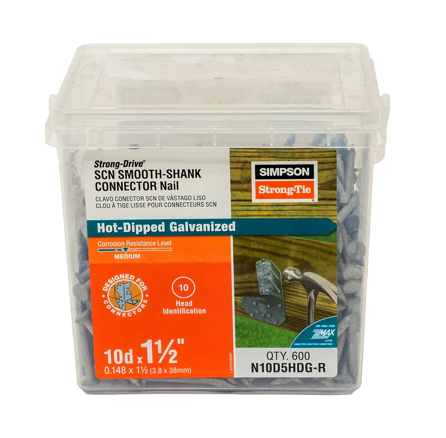 Simpson Strong-Tie N10D5HDG-R Strong-Drive® SCN SMOOTH-SHANK CONNECTOR Nail — 1-1/2 in. x 0.148 in. HDG (600-Qty) (Pack of 312)