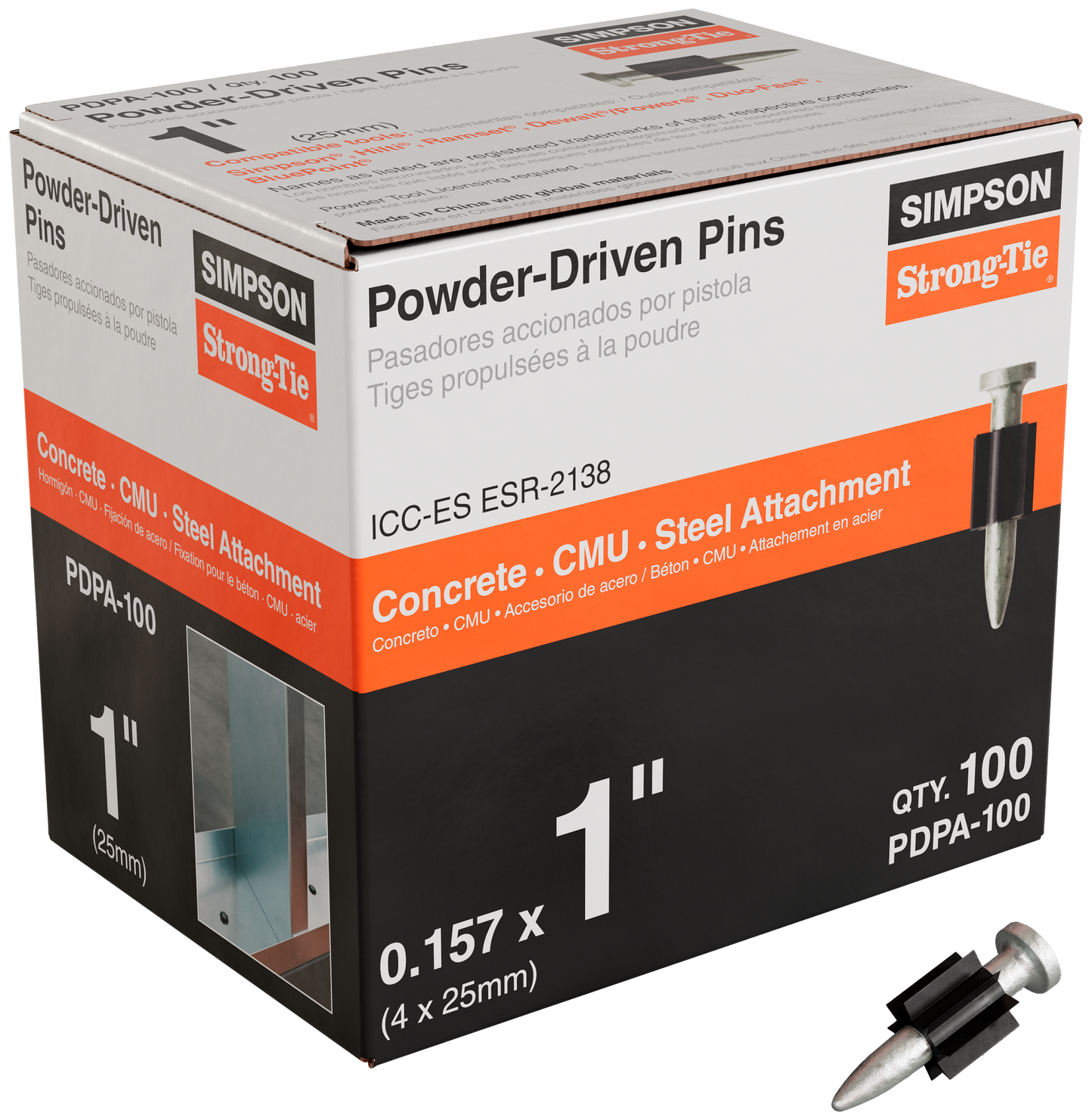 Simpson Strong-Tie PDPA-100 PDPA .157 in. x 1 in. Powder-Actuated Pin (100-Qty)