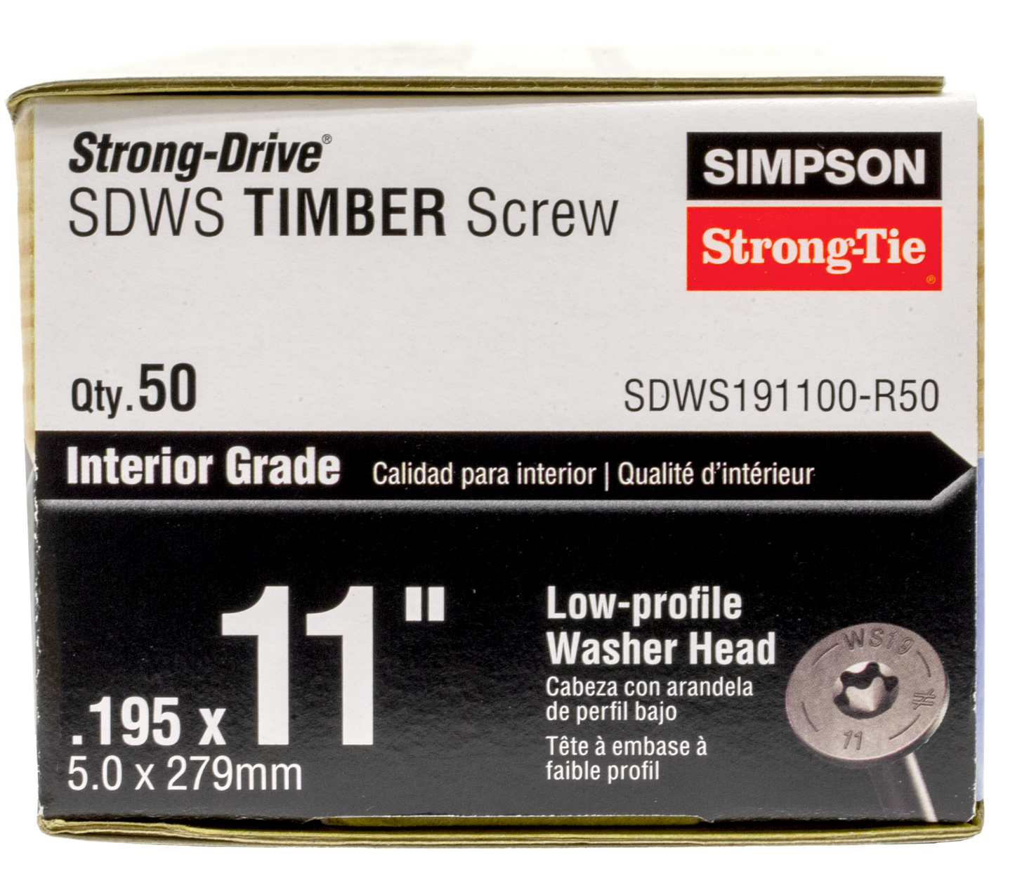 Simpson Strong-Tie SDWS191100-R50 Strong-Drive® SDWS™ TIMBER Screw (Interior) — 0.195 in. x 11 in. E-coat® (50-Qty)