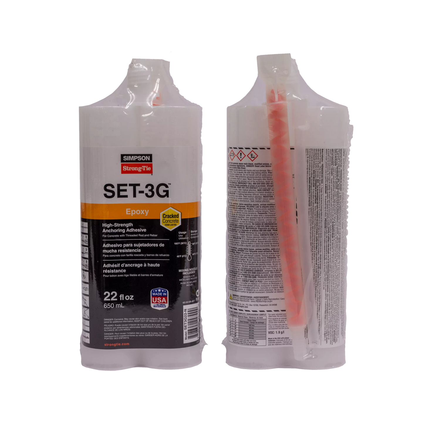 Simpson Strong-Tie SET3G22-N SET-3G® 22 oz. High-Strength Epoxy Adhesive w/ Nozzle and Extension (Pack of 10)