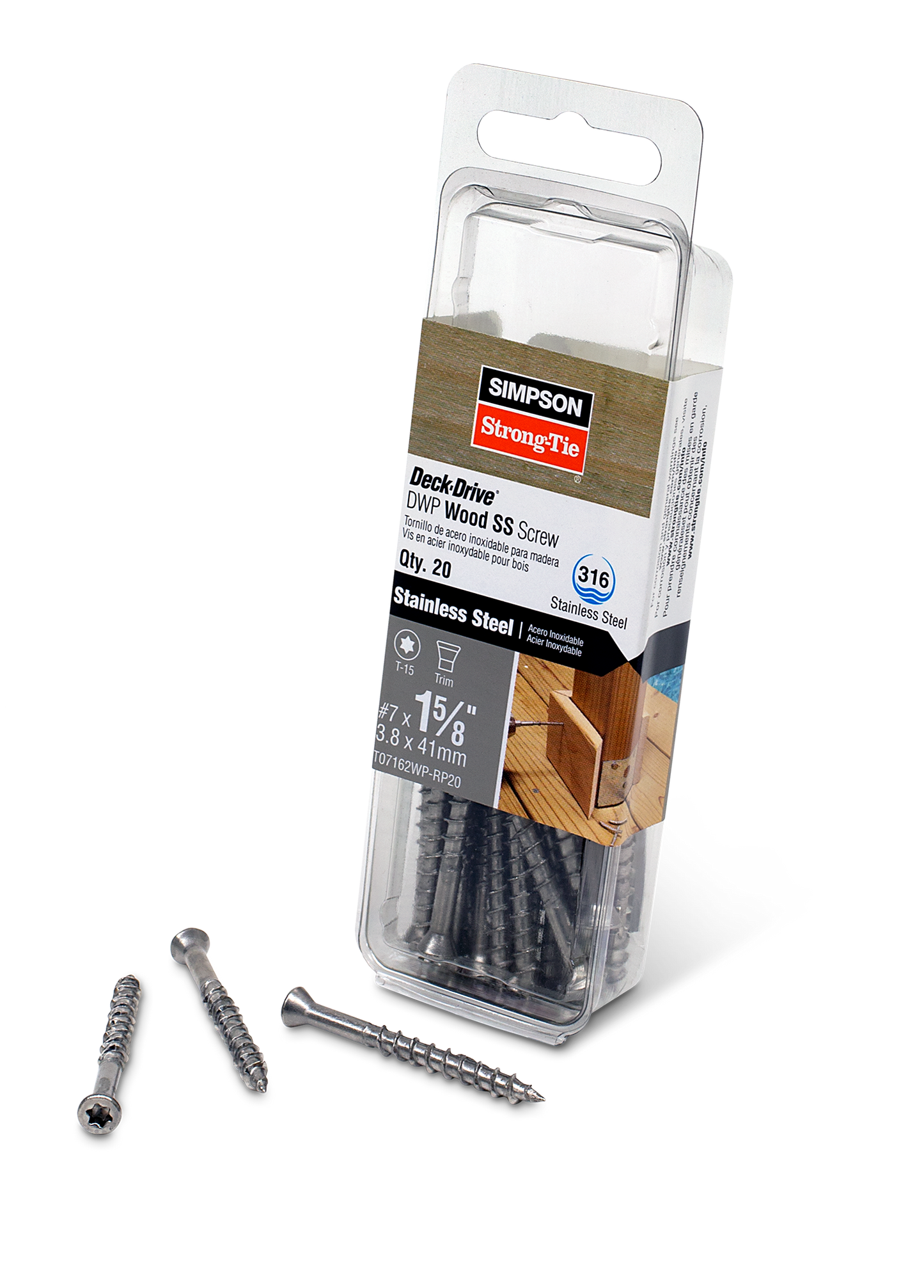 Simpson Strong-Tie T07162WP-RP20 Deck-Drive™ DWP WOOD SS Screw — #7 x 1-5/8 in. T-15, Trim Head, Type 316 (20-Qty) (Pack of 5)