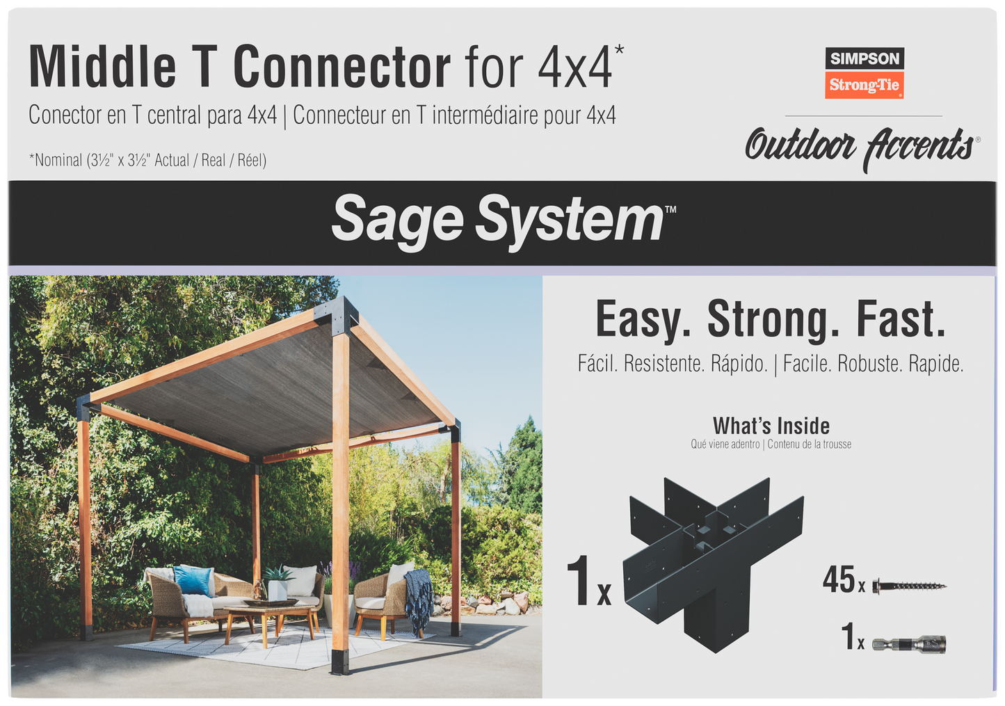 Simpson Strong-Tie SAGE-T44-KT1 Outdoor Accents® Sage System™ Black Powder-Coated Middle-T Connector for 4x4 with Screws (Pack of 48)