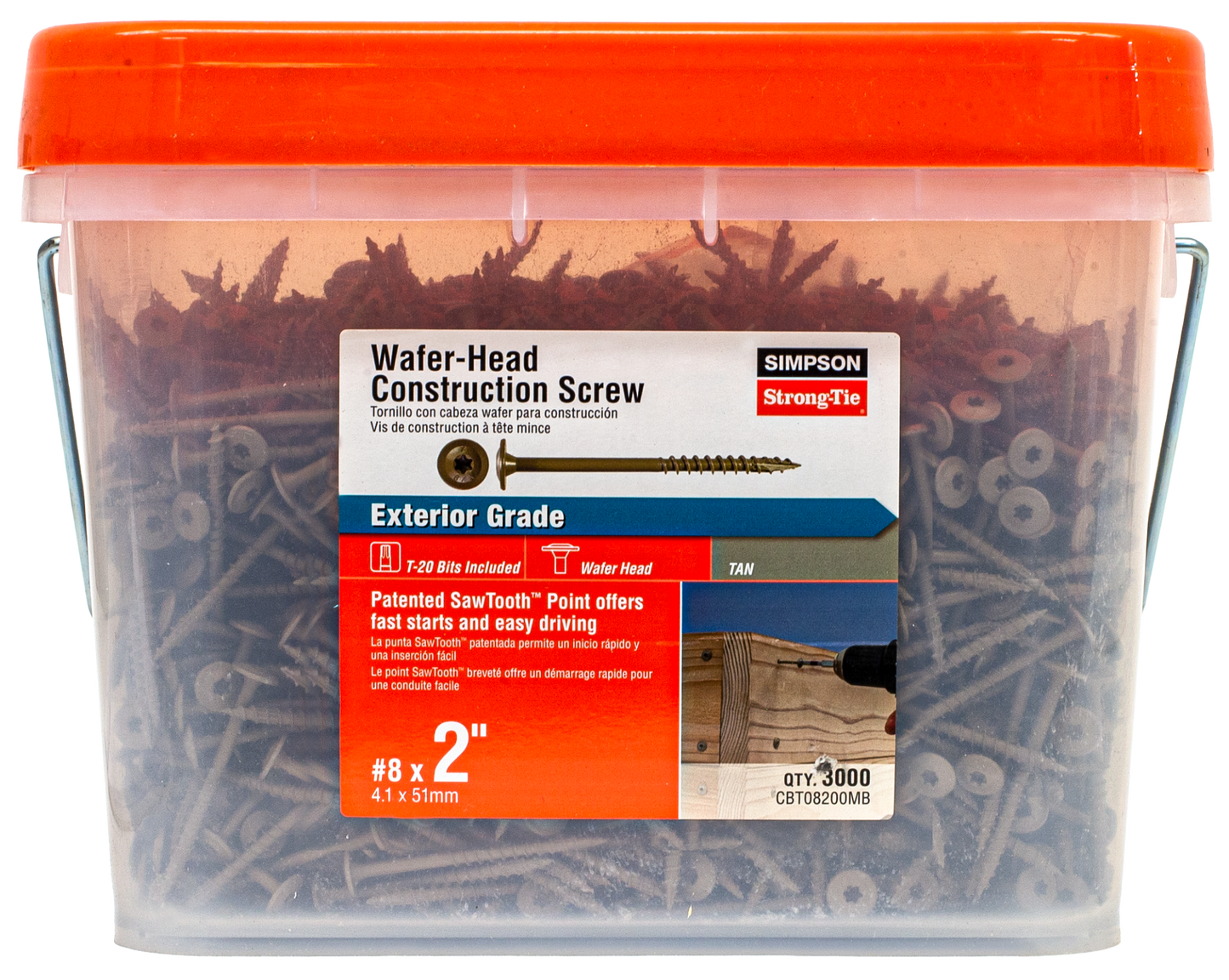 Simpson Strong-Tie CBT08200MB Wafer-Head Construction Screw — #8 x 2 in. T20, Quik Guard®, Tan (3000-Qty)