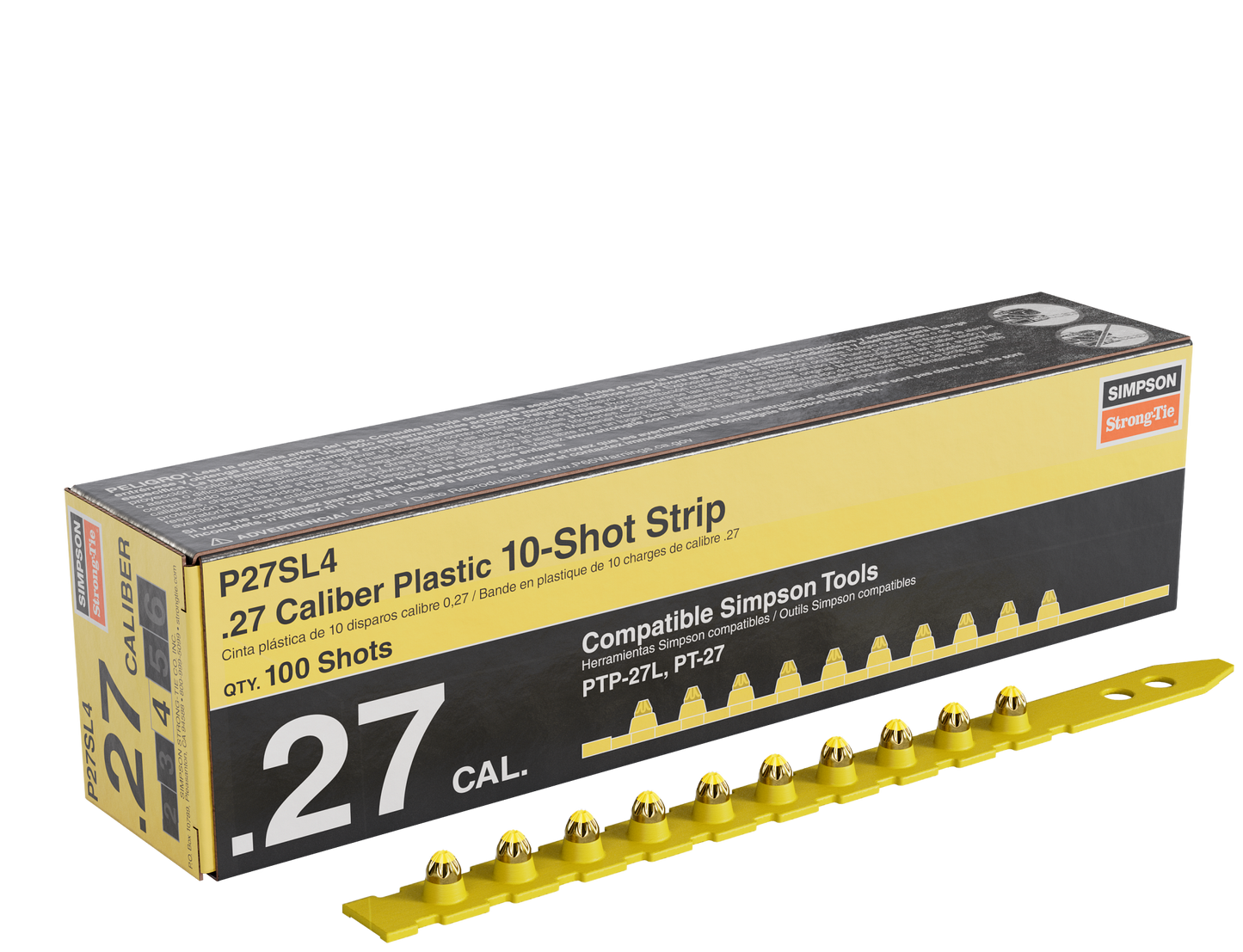 Simpson Strong-Tie P27SL4 P27SL 0.27-Caliber Plastic, 10-Shot Strip Loads, Yellow (100-Qty) (Pack of 100)