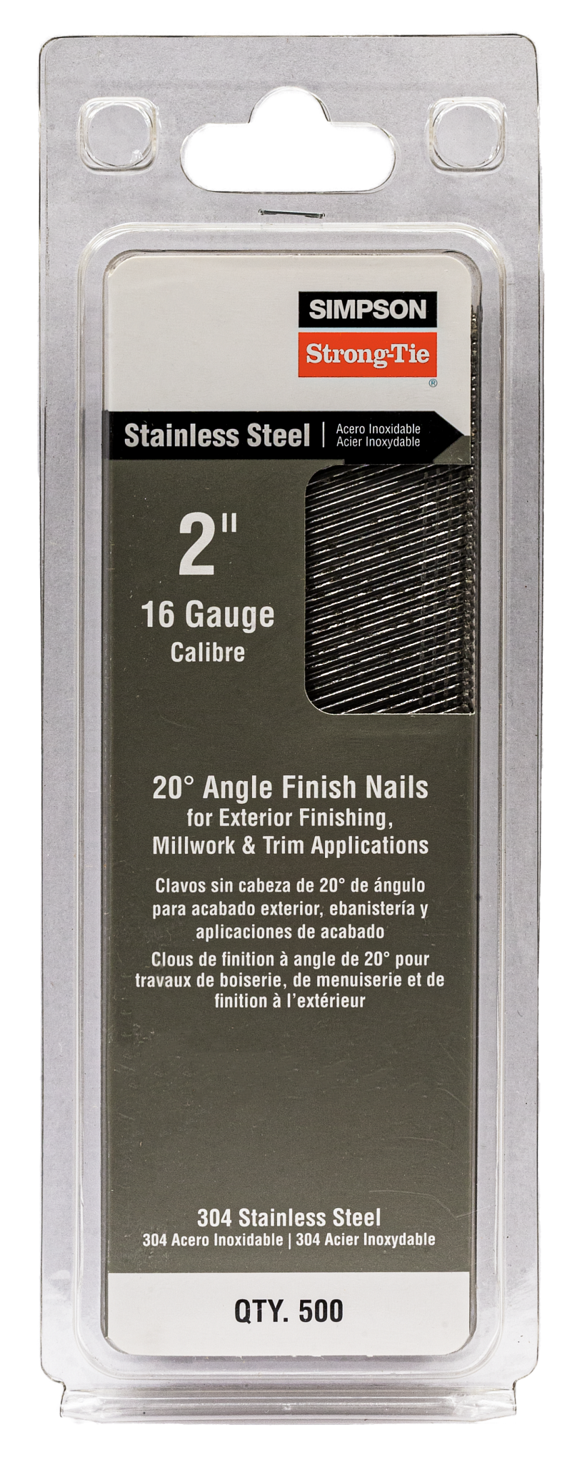 Simpson Strong-Tie S16N200PFB 20° Angle, Adhesive Collation, T-Style Head, 16-Gauge Finishing Nail — 2 in. Type 304 (500-Qty) (Pack of 5)
