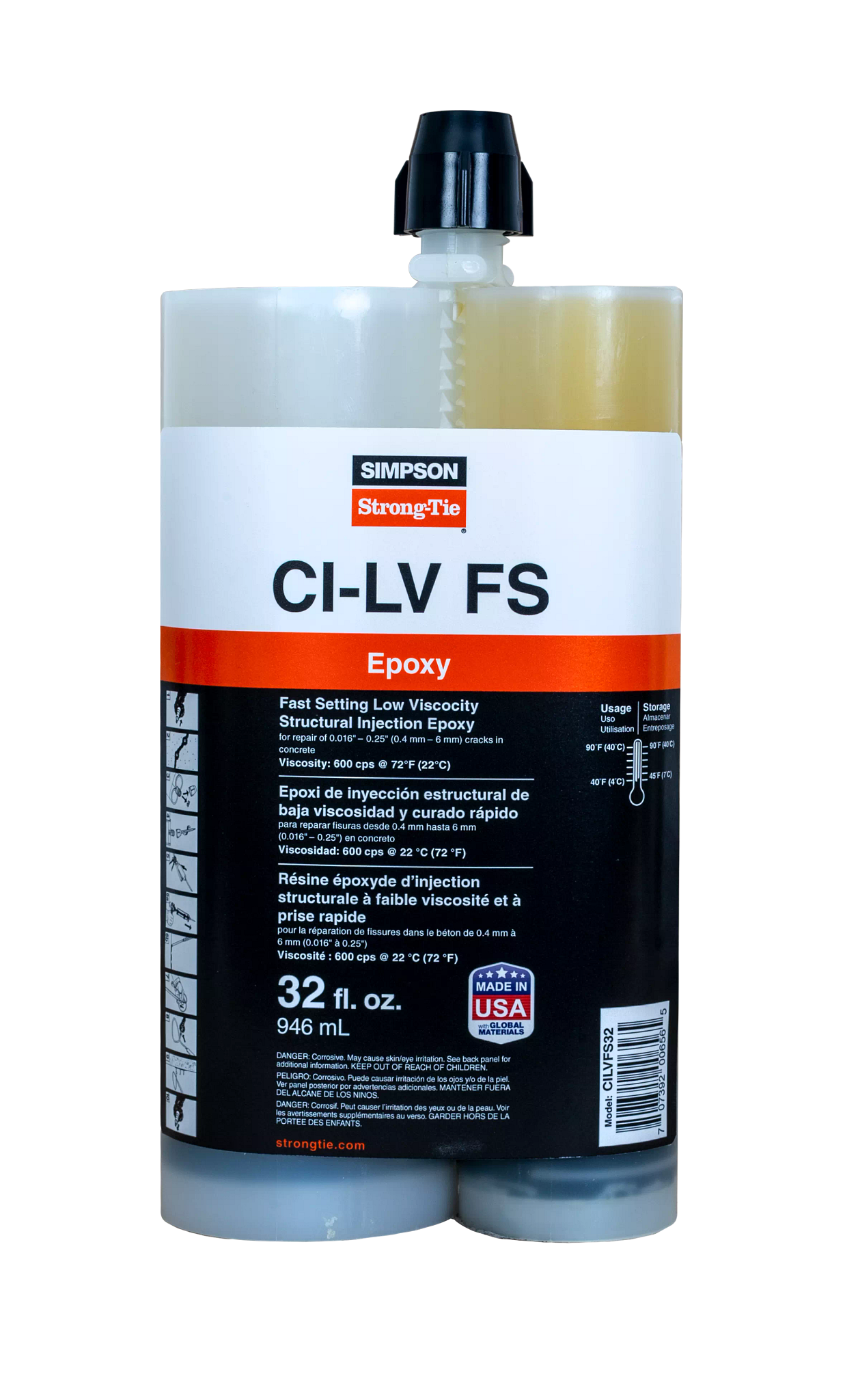 Simpson Strong-Tie CILVFS32 CI-LV FS™ Fast-Setting Low-Viscosity Structural Injection Epoxy (32 oz.) (Pack of 375)