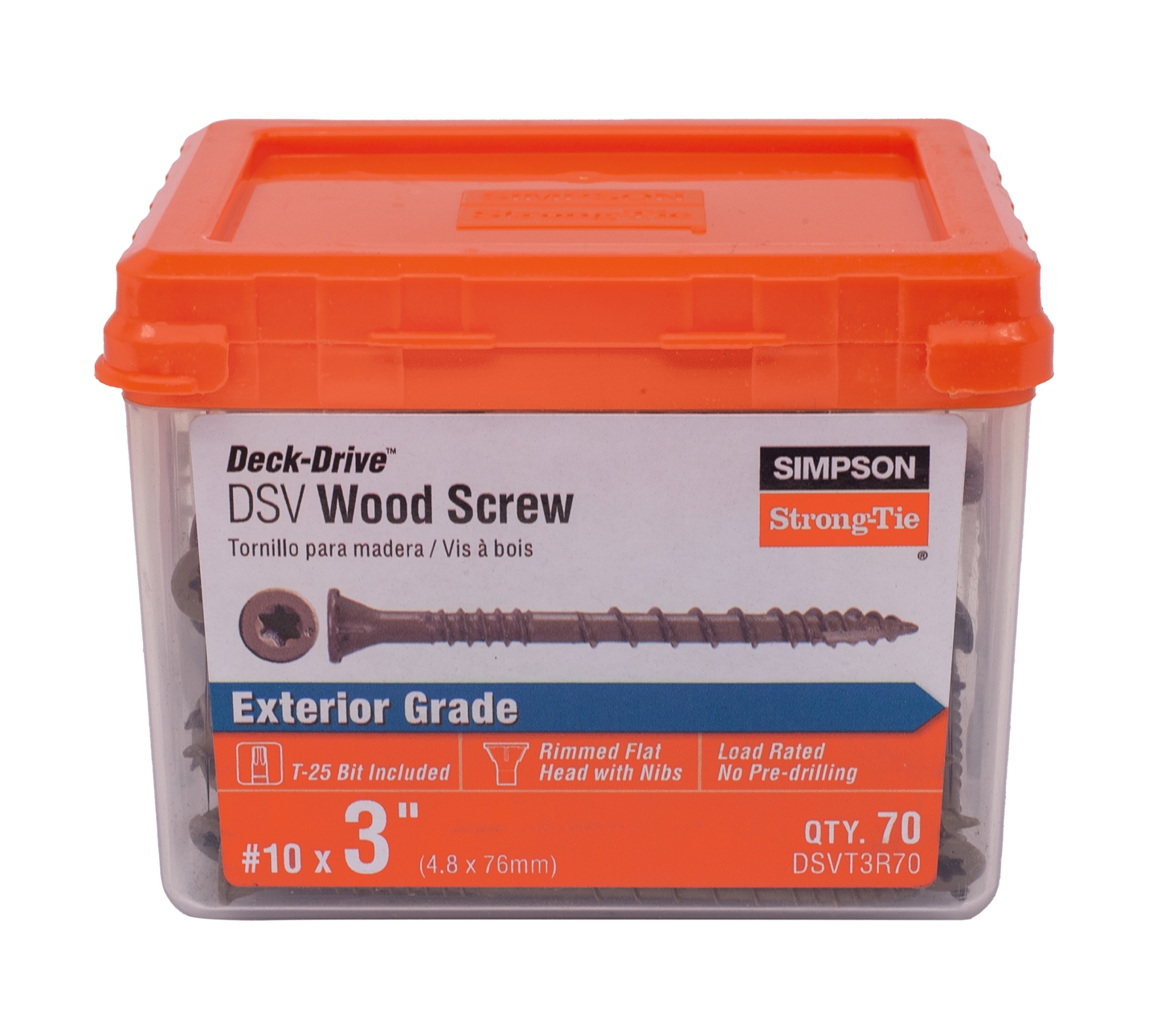 Simpson Strong-Tie DSVT3R70 Deck-Drive™ DSV WOOD Screw — #10 x 3 in. T25, Flat Head, Quik Guard®, Tan (70-Qty) (Pack of 10)