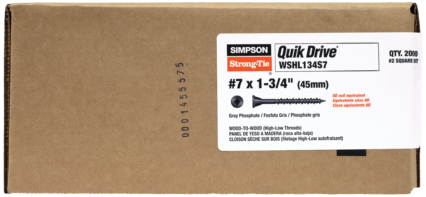 Simpson Strong-Tie WSHL134S7 WSHL Subfloor Screw (Collated) — #7 x 1-3/4 in. #2 Square Drive, Gray Phosphate (2000-Qty) (Pack of 100)