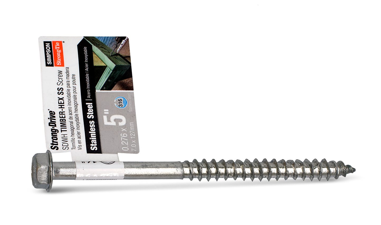 Simpson Strong-Tie SDWH27500SS-RP1 Strong-Drive® SDWH™ TIMBER-HEX SS Screw — 0.275 in. x 5 in. 1/2 Hex, Type 316 (Pack of 40)