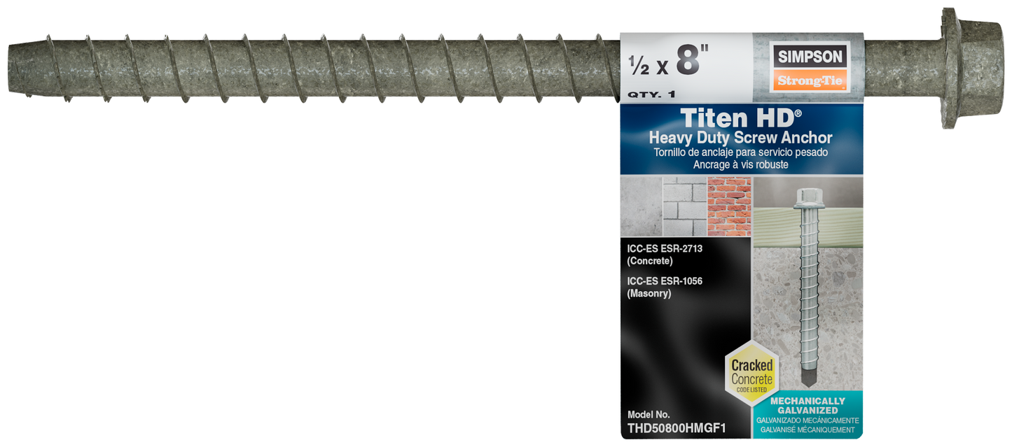 Simpson Strong-Tie THD50800HMGF1 Titen HD® 1/2 in. x 8 in. Mechanically Galvanized Heavy-Duty Screw Anchor