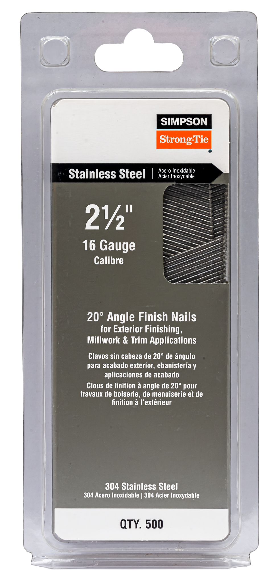 Simpson Strong-Tie S16N250PFB 20° Angle, Adhesive Collation, T-Style Head, 16-Gauge Finishing Nail — 2-1/2 in. Type 304 (500-Qty)
